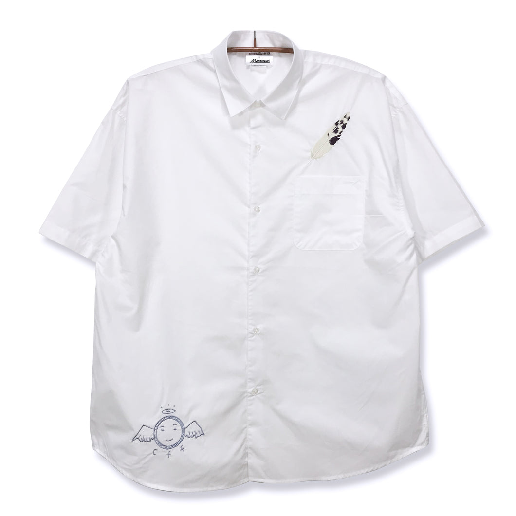 [Haibane Renmei + messa store] The Charcoal feather  embroidered loose fitting shirt -WHITE-