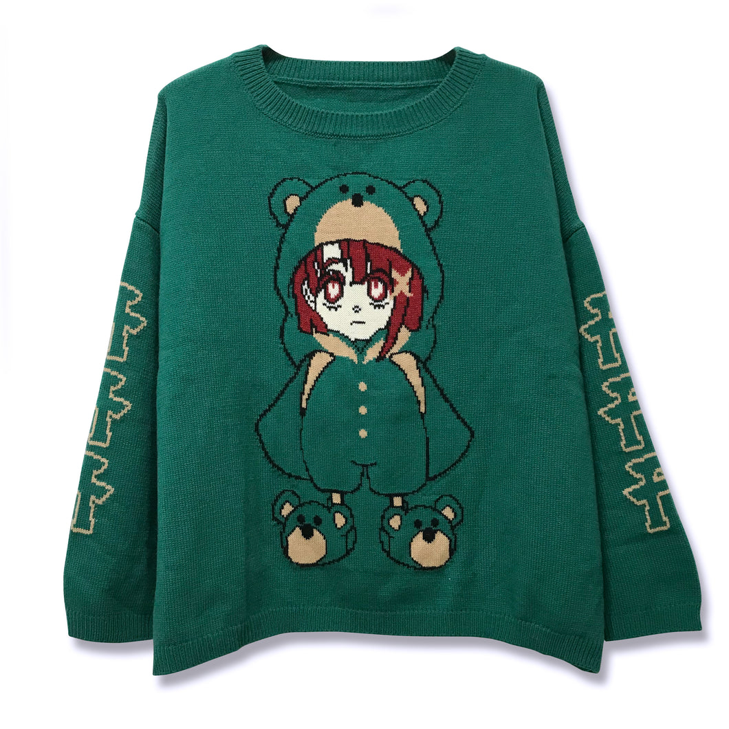 [serial experiments lain + KUDAN] Bear lain Revolution Knit sweater-Dark Teal- (One size)